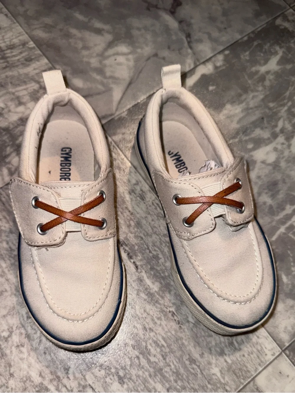 Gymboree Toddler Boys Canvas Boat Shoes White Brown Size 10